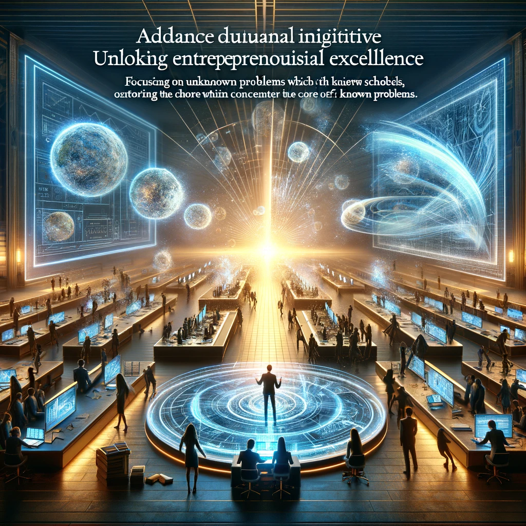 DALL·E 2024-02-23 12.07.21 - Visualize an advanced educational initiative aimed at unlocking entrepreneurial excellence, focusing on exploring unknown problems which are at the co